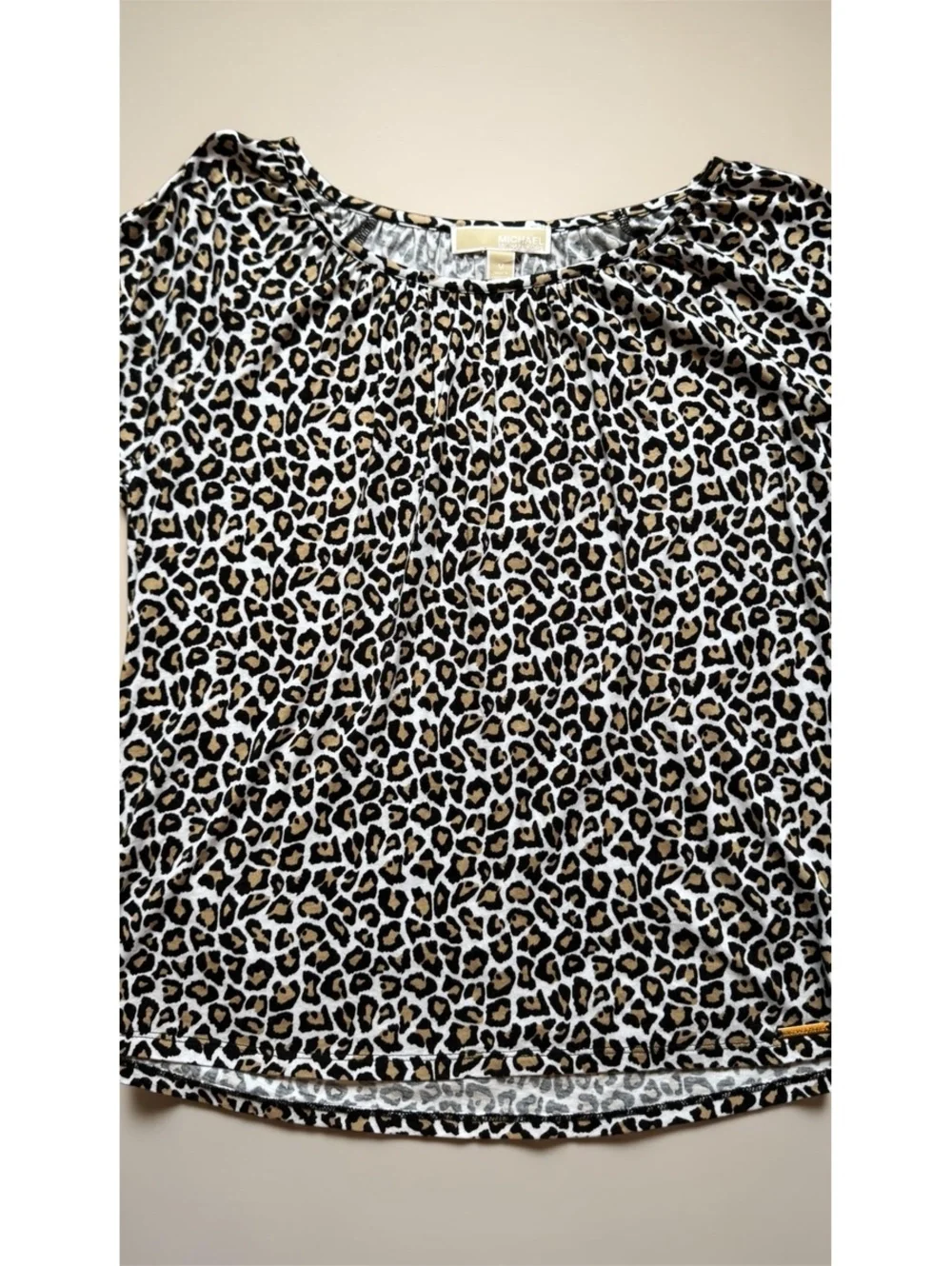 Michael Kors Women's Medium Leopard Print Top with Bell Sleeves